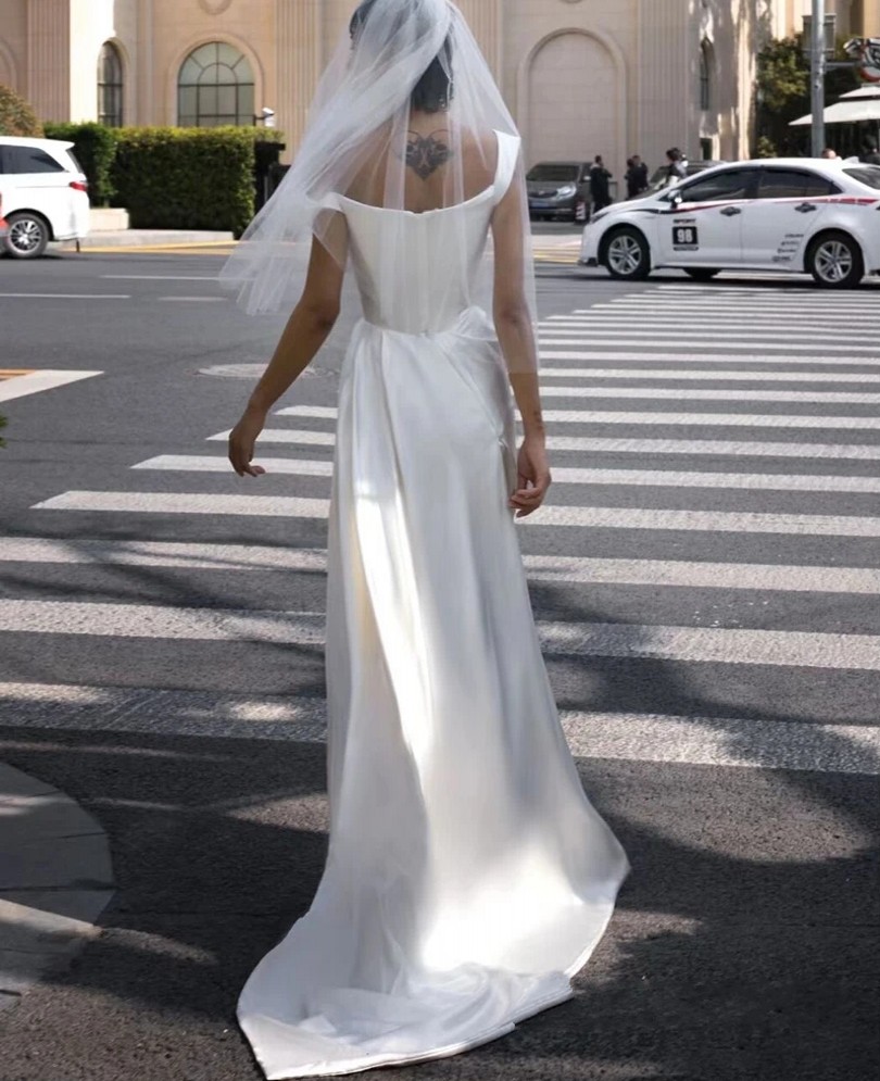 Newest Wedding Dress 2025 Short For Bride Scoop Neckline Satin Off The Shoulder Bride Party Gowns Custom Made Plus Sizes Vestidos De Novias