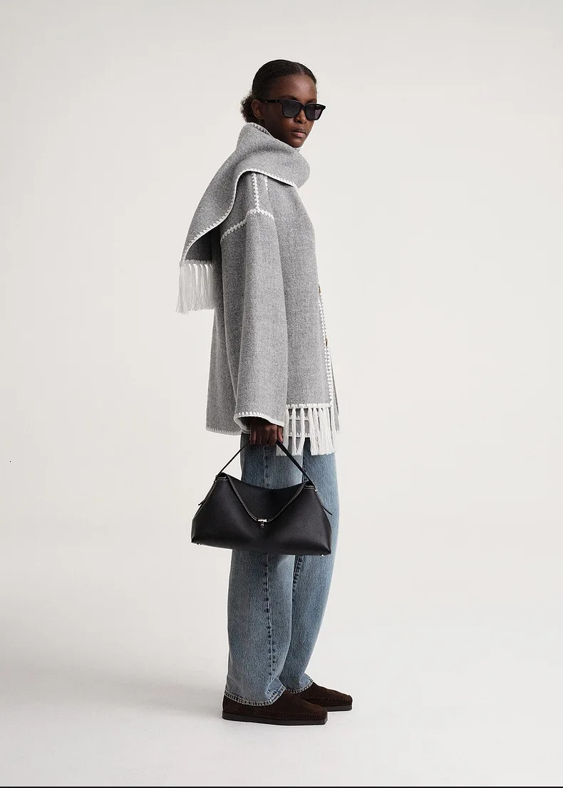 Women's Wool Blends Color Totem* Winter Women Coat Wool Polyester Light Gray Color Full Sleeves Single Breasted Oversize Casual Scarf Collar 2312