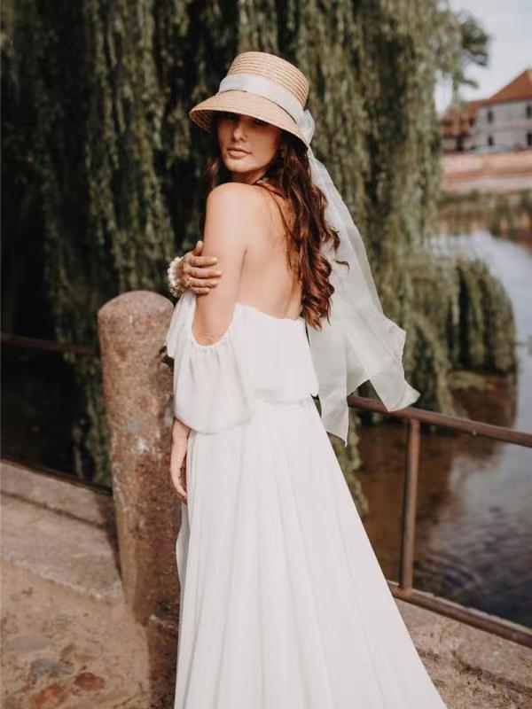 2024 Summer Boho Wedding Dress V-neck Off the Shoulder A-line Chiffon Beach Bridal Party Gown Custom Made For Woman Vestido De Noiva Robe Mariage