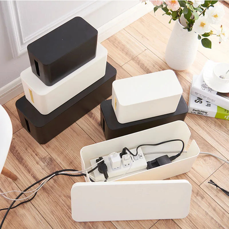 Storage Bottles Jars Cable Box Power Board Wire Management Socket Strip Case Dust Charger Organizer Network Bin 231212
