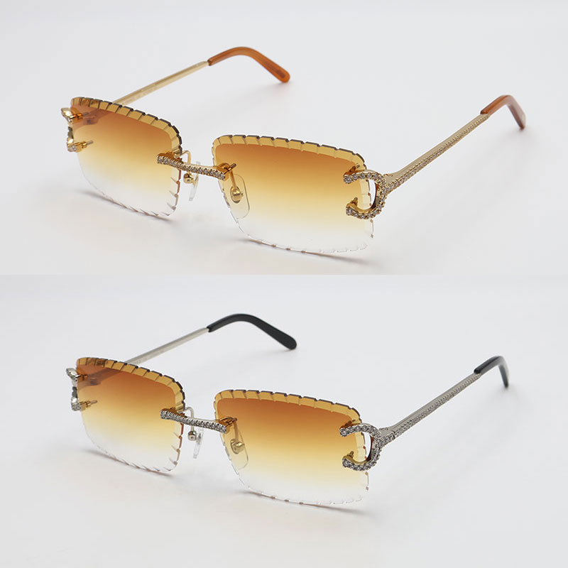 Moissanite Rimless Women Man C Decoration Wire Frame Sunglasses for women men glasses Dia cut Lens Outdoors Colour 57-18-140MM New