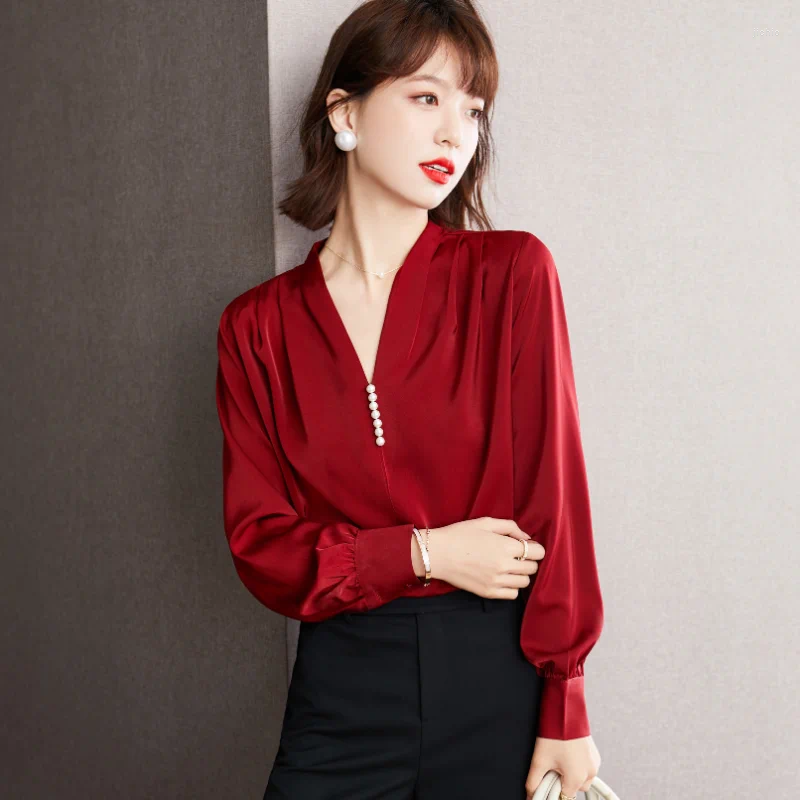 Womens Blouses Autumn Design Sense Niche Long Sleeved Professional Shirt Tops Women Chiffon