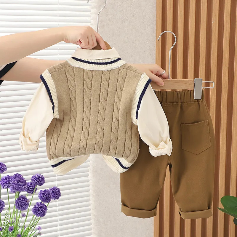 Clothing Sets Autumn Winter Baby Boy Clothes 1 To 5 Years Vneck Sleeveless Sweater Vest Shirts Pants Outfits Childrens Set 231211