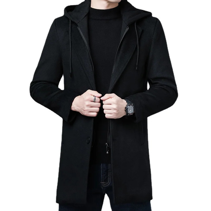 Men's Wool Blends Men's Wool Blends Men's Clothing Fashion Trench Coat Thicken Men's Woolen Jacket Mid-length Coat Winter Warm Ove