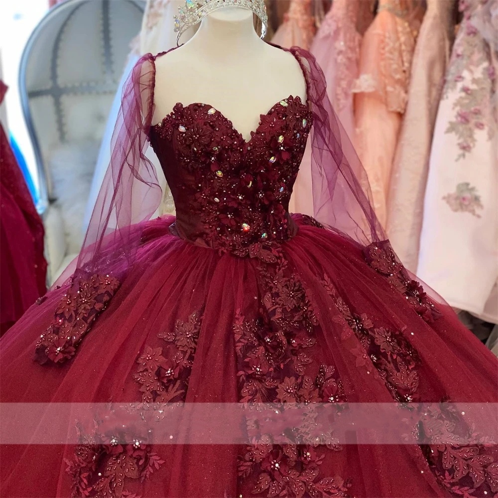 Red Sweetheart Ball Gown Quinceanera Dresses For Girls Beaded Celebrity Party Gowns Lace Up Back Graduation Appliques Prom Dress