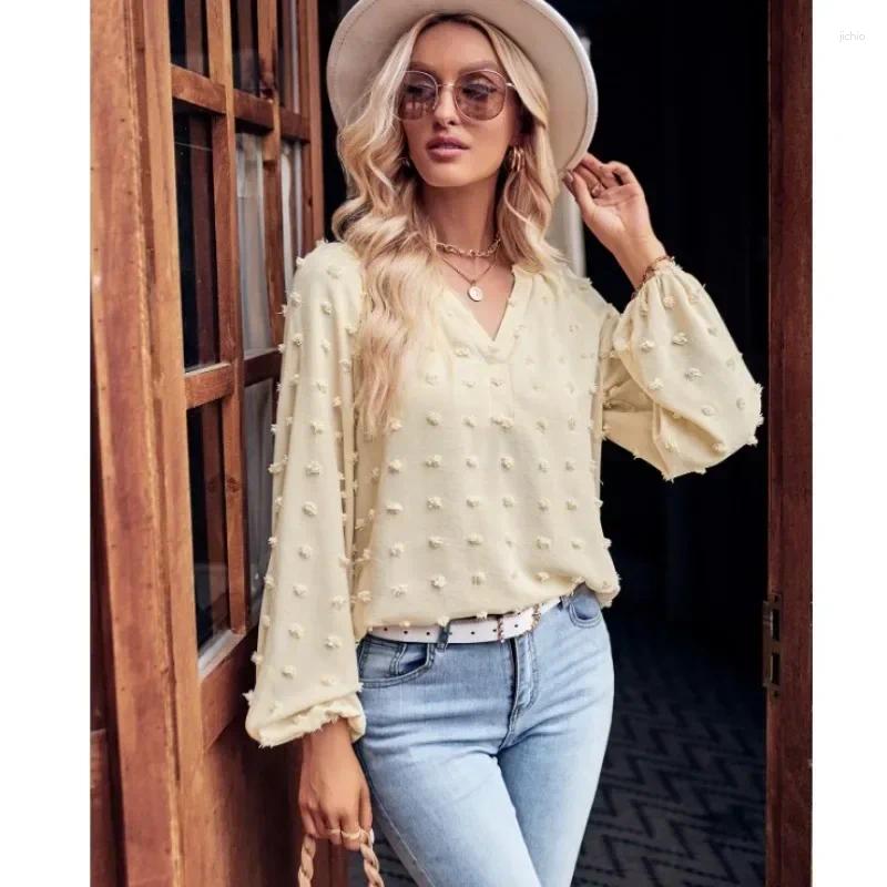 Womens Blouses 2024 Autumn Spring Blouse Fashion Casual Tops Clothing Commuter Long Sleeve Shirt V-neck Loose Top 30337