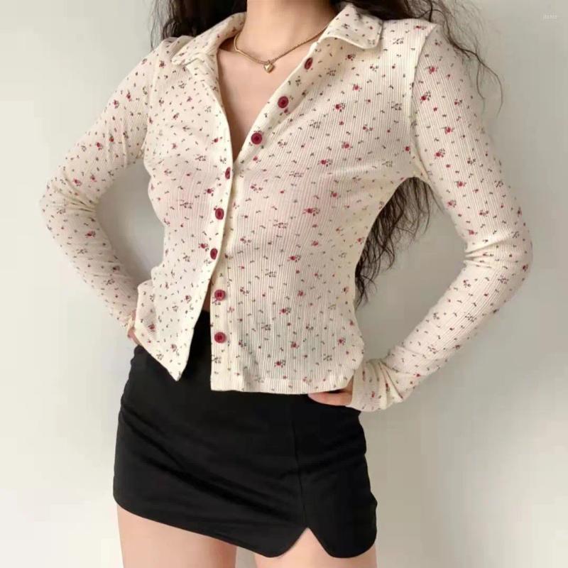 Womens Blouses Vintage Sweet Korean Women Blouse Slim Fit Full Single Breasted Shirt Cardigan