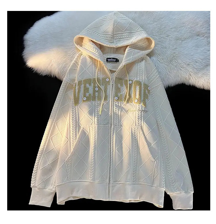 Men's Hoodies Sweatshirts Green American streetwear hoodies student retro jacket ins style cardigan couple loose sweatshirt y2k zipper harajuku h