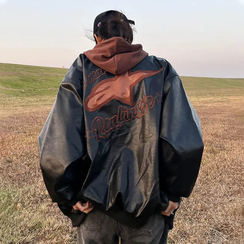 Men's Jackets American retro embroidered baseball uniform man PU street hip-hop stitching bomber jacket couple campus trend punk jacket women 231
