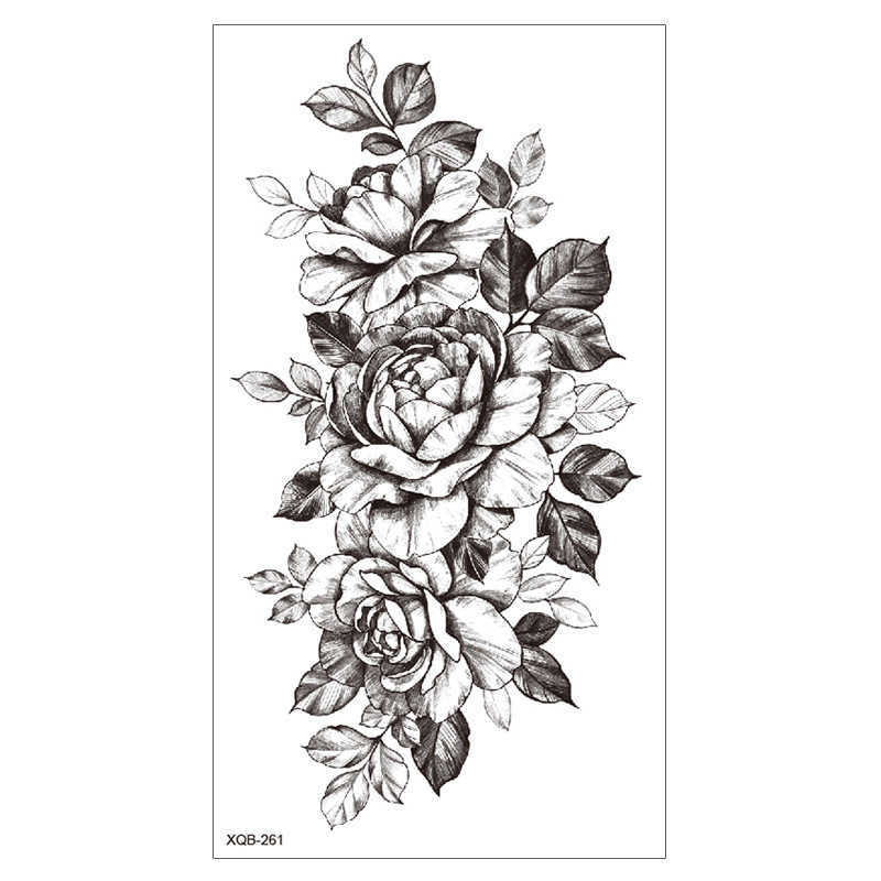 New Small Full Arm Flower Tattoo Sticker Waterproof Durable Female Black and White Sketch Owl