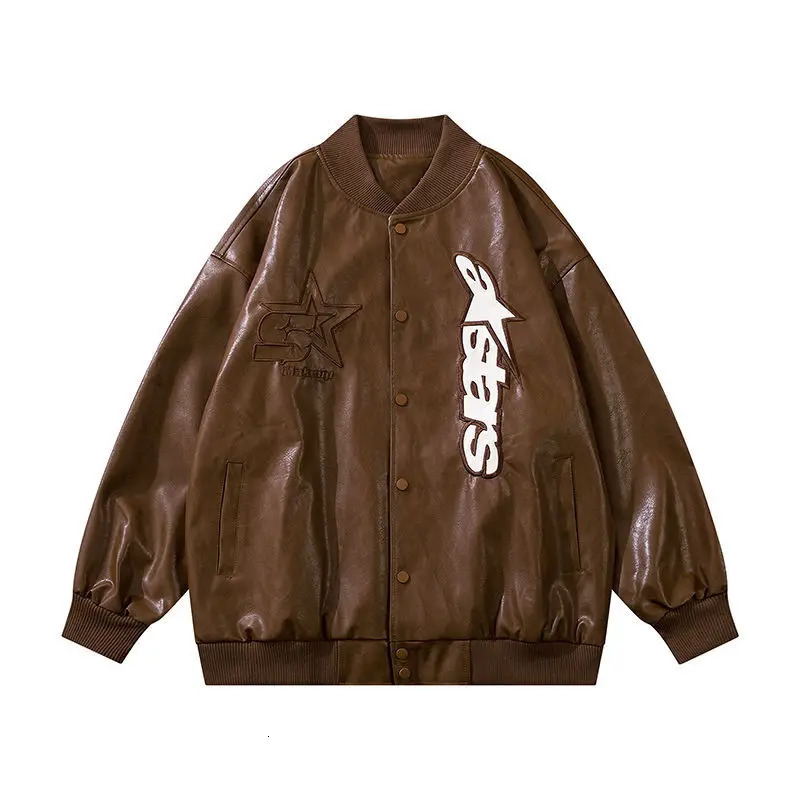 Men's Jackets American retro embroidered baseball uniform man PU street hip-hop stitching bomber jacket couple campus trend punk jacket women 231