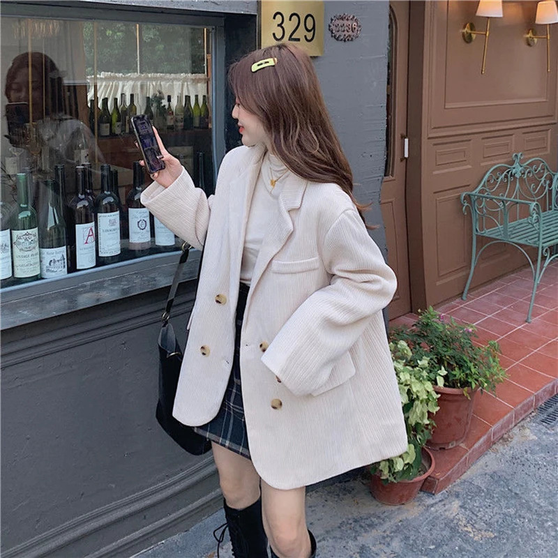 Womens Suits Blazers Autumn Winter Quilted Corduroy Women Fashion Vintage Brown Blazer Female Korean Casual Loose Suit Jacket Chic 231212