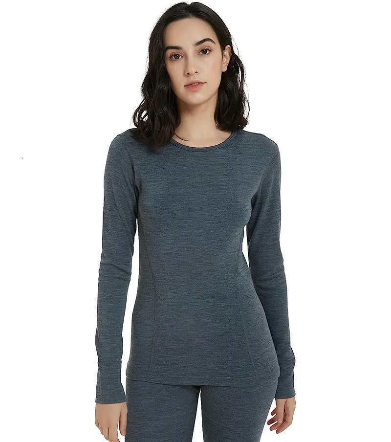 Women's Thermal Underwear Merino Wool Base Layer Women 100% Merino Wool Thermal Underwear 180G Lightweight Long Sleeve Thermal Shirt Wicking Anti