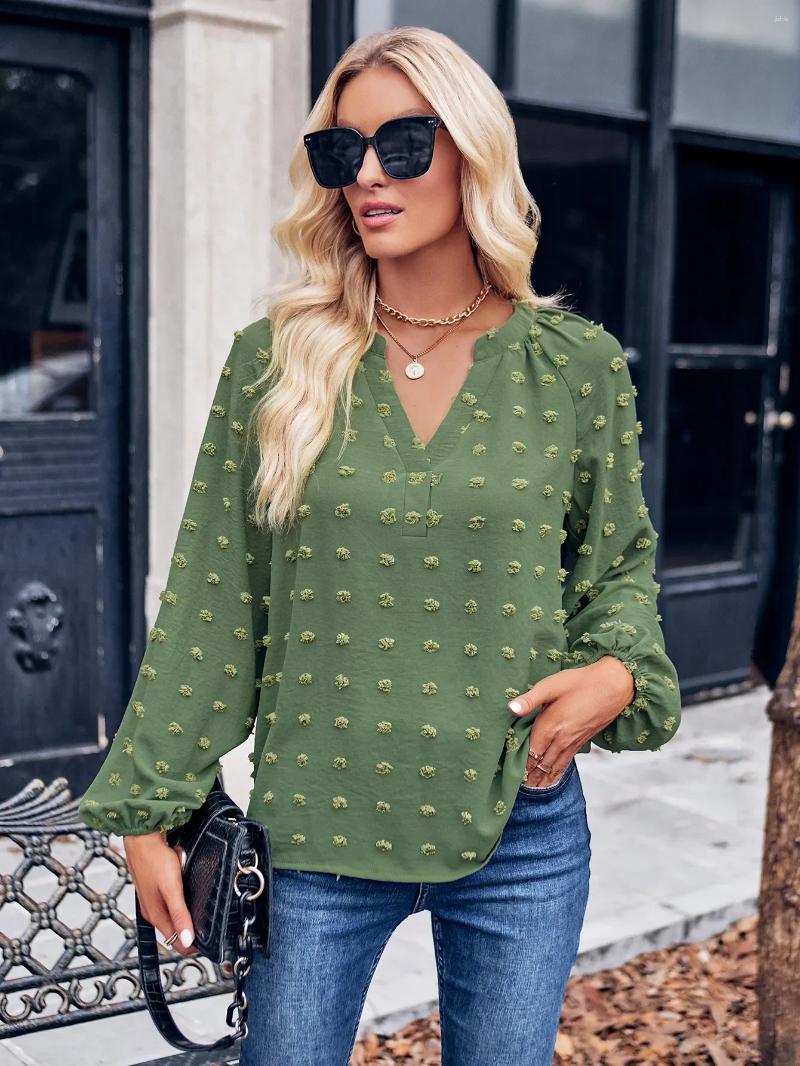 Womens Blouses 2024 Autumn Spring Blouse Fashion Casual Tops Clothing Commuter Long Sleeve Shirt V-neck Loose Top 30337
