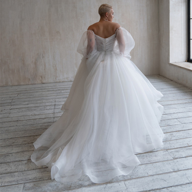 Plus Size New Wedding Dress 2024 Off the Shoulder Pleats Beads Sash Organza A-line Bridal Party Gowns Women Robe De Mariee Vestido De Noiva