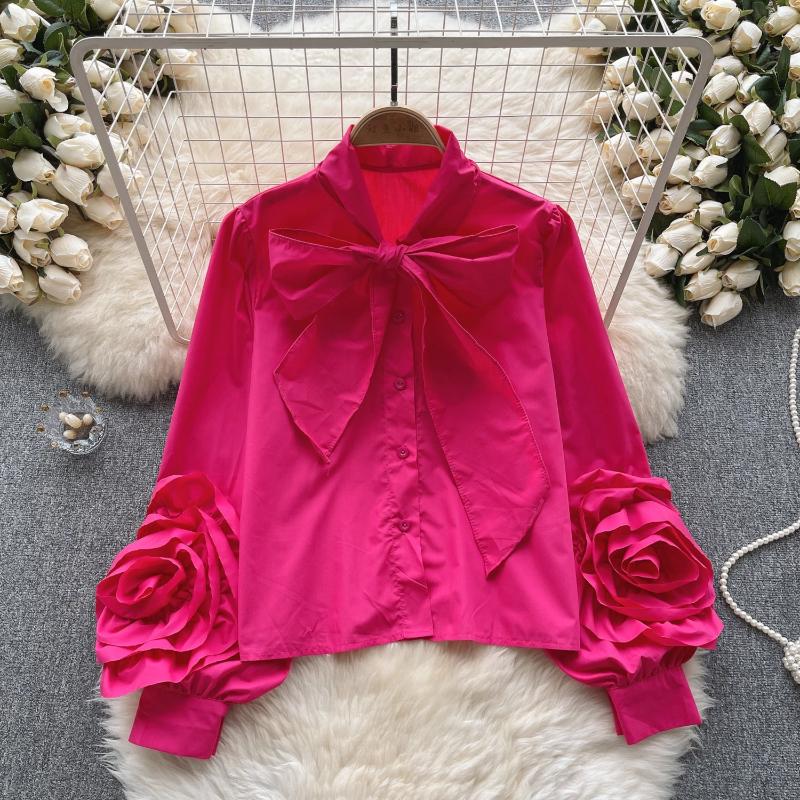 Womens Blouses Vintage Solid Women Single Breasted Shirt Long Sleeve Bow Neck Office Lady Elegant Female Fashion Clothes 2023 Autumn