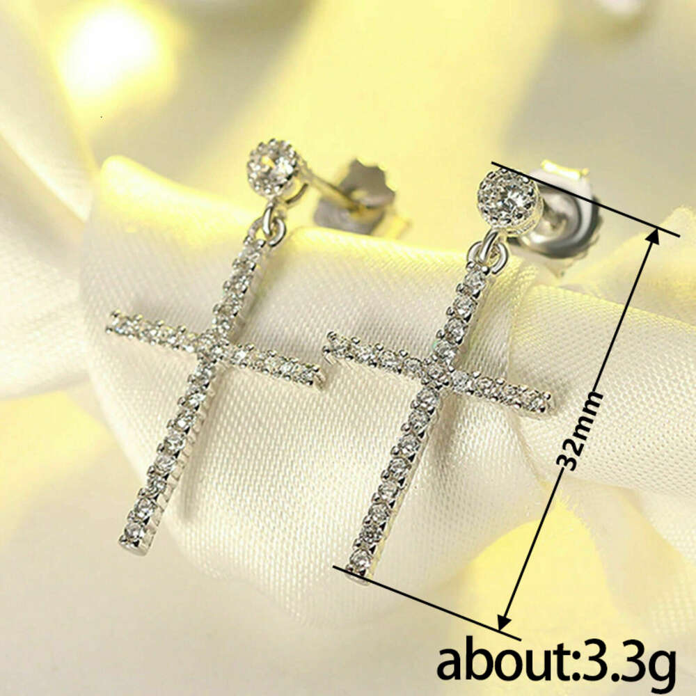 Caoshi Punk Men Cubic Zirconia Dangle Earring Women Charm Cross Brass Earrings Hip Hop Imitate Moissanite Drop Earrings