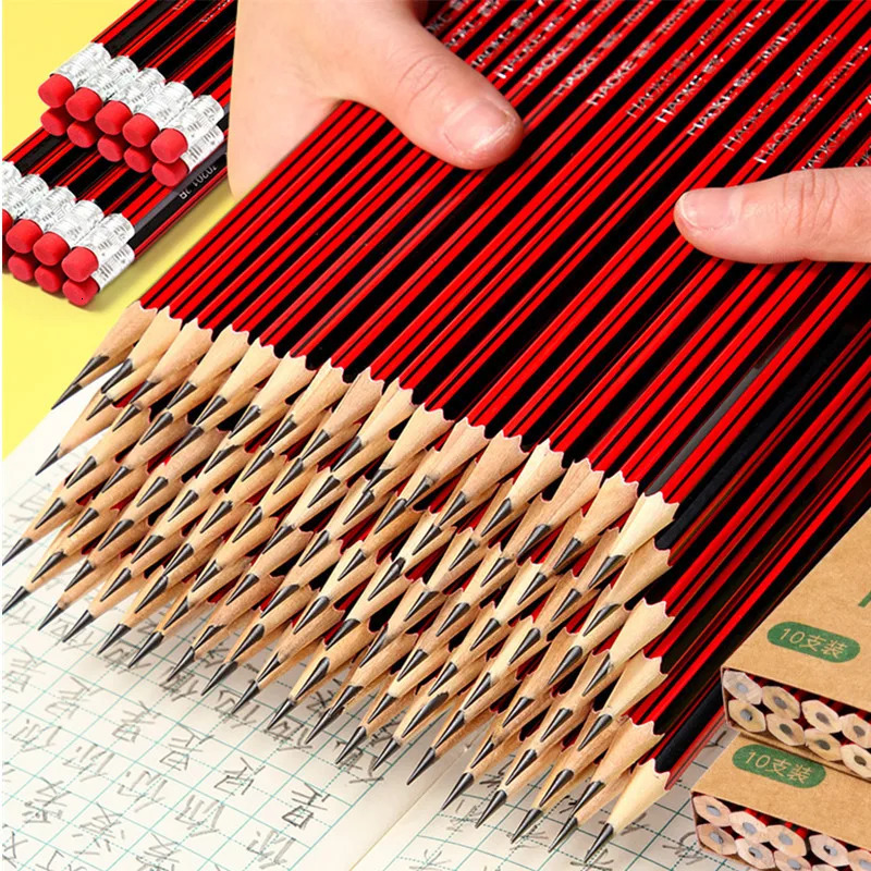 Pencils 100pcs / lot wooden pencil HB pencil with eraser children's drawing pencil school writing stationery 231212