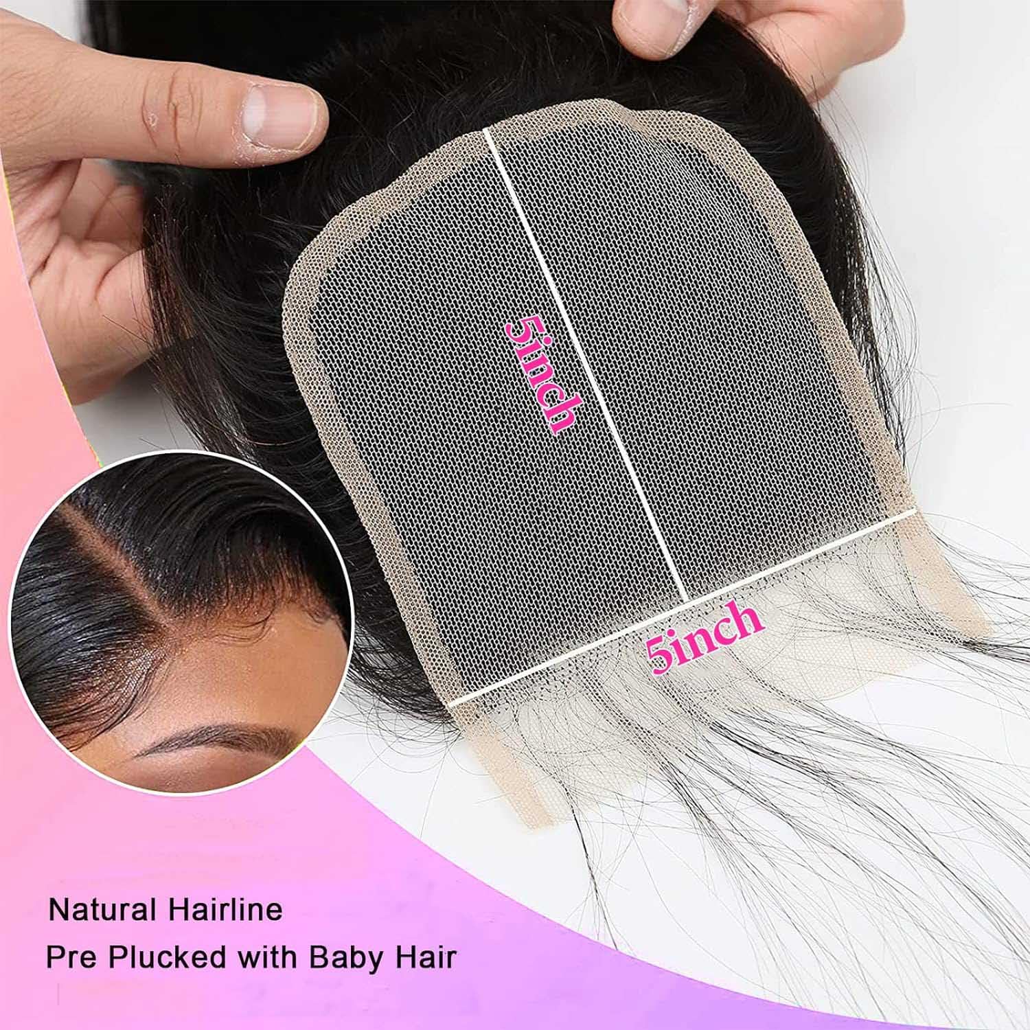 Brazilian Straight 5x5 Lace Closure 100% Human Hair Deep Part Transparent Lace Closure with Baby Hair Natural Color