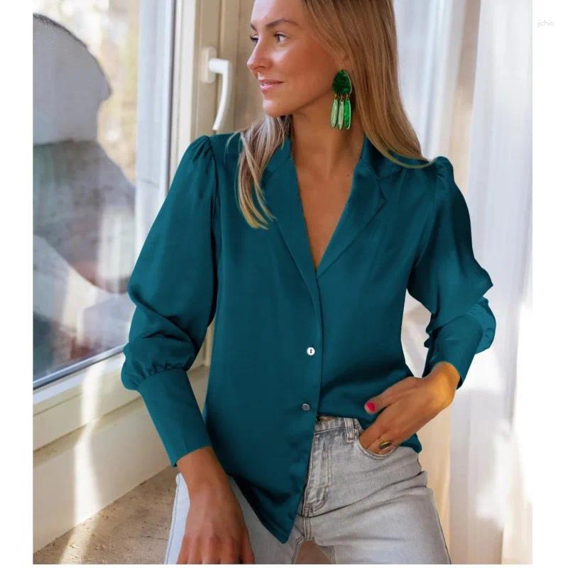 Womens Blouses Ashion Long Sleeve Turndown Solid Shirts For Women 2023 Autumn Temperamen Telegant Top Femme Office Tops And Blouse Shirt