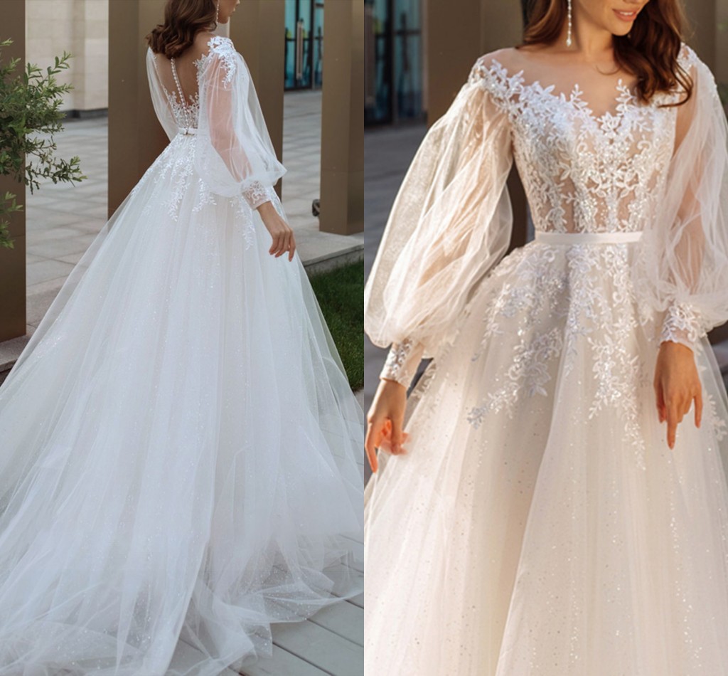 2024 Elegant Boho Wedding Dress Scoop Sheer Lace Appliques Long Sleeves A-line Bridal Party Gown For Woman Vestido De Noiva Robe Mariage