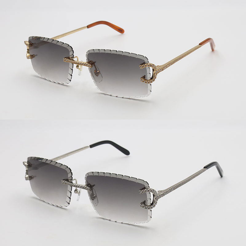 Moissanite Rimless Women Man C Decoration Wire Frame Sunglasses for women men glasses Dia cut Lens Outdoors Colour 57-18-140MM New