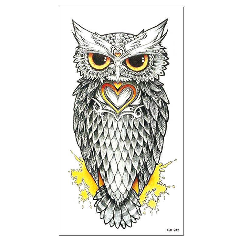 New Small Full Arm Flower Tattoo Sticker Waterproof Durable Female Black and White Sketch Owl