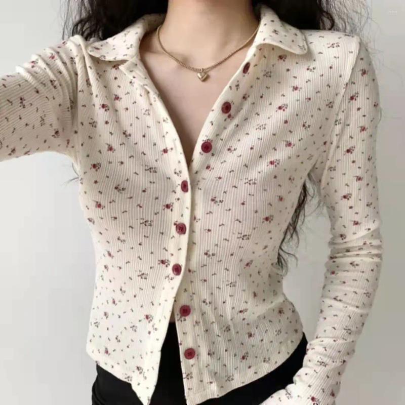 Womens Blouses Vintage Sweet Korean Women Blouse Slim Fit Full Single Breasted Shirt Cardigan