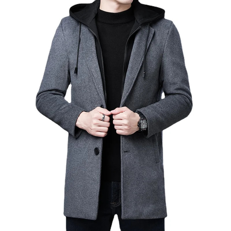 Men's Wool Blends Men's Wool Blends Men's Clothing Fashion Trench Coat Thicken Men's Woolen Jacket Mid-length Coat Winter Warm Ove