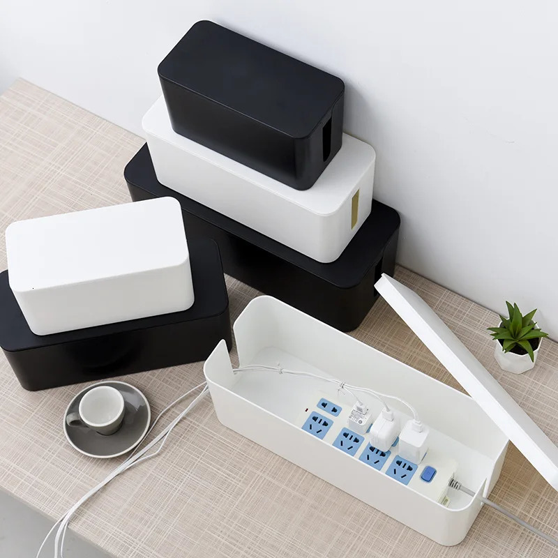 Storage Bottles Jars Cable Box Power Board Wire Management Socket Strip Case Dust Charger Organizer Network Bin 231212