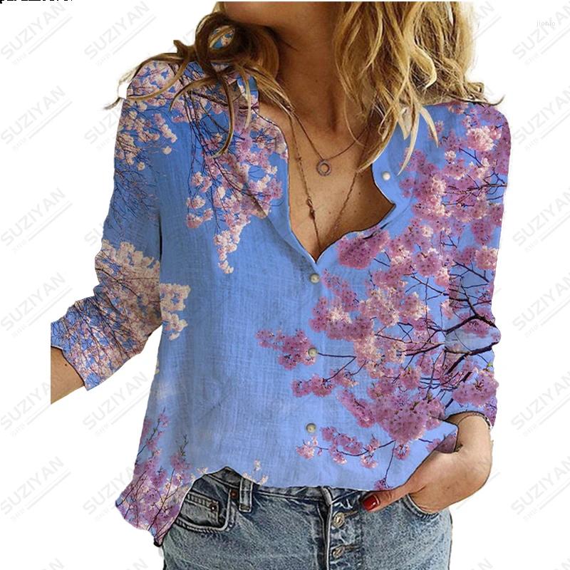 Womens Blouses Summer Retro Flower 3D Printed Long Sleeve Shirt Casual Elegant Button Cardigan Colored And Tempered Chiffon