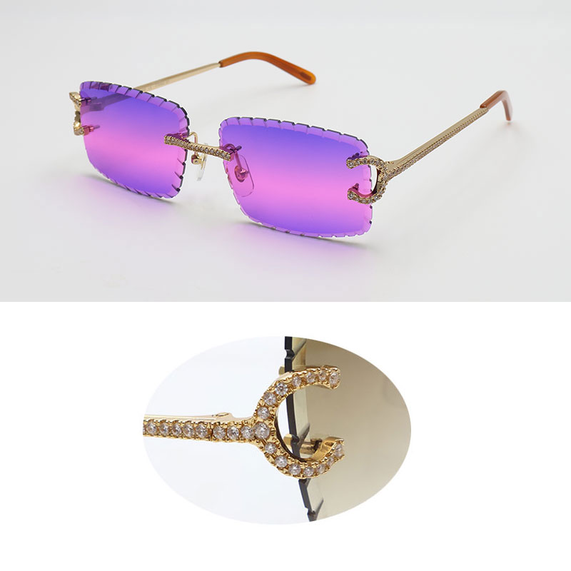 Moissanite Rimless Women Man C Decoration Wire Frame Sunglasses for women men glasses Dia cut Lens Outdoors Colour 57-18-140MM New