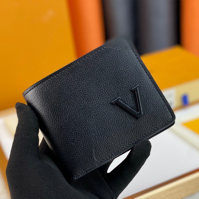 5A Genuine leather Designers Men wallets purses luxury leather short mens wallet Card Holder wallets classic pocket Bag original box Brand letter raised letter logo