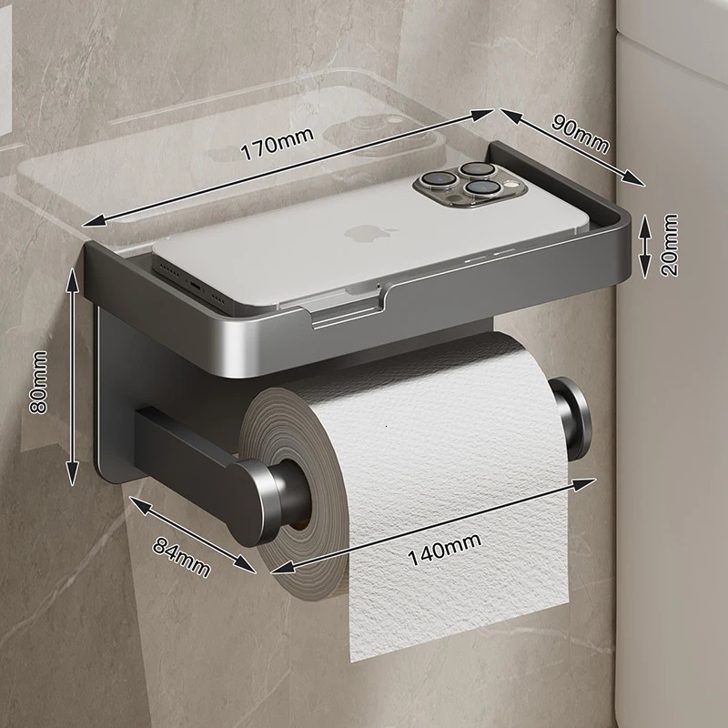 Toilet Paper Holders Aluminum Alloy Toilet Paper Holder Bathroom Wall Mount WC Paper Phone Holder Shelf Towel Roll shelf Accessories 231212