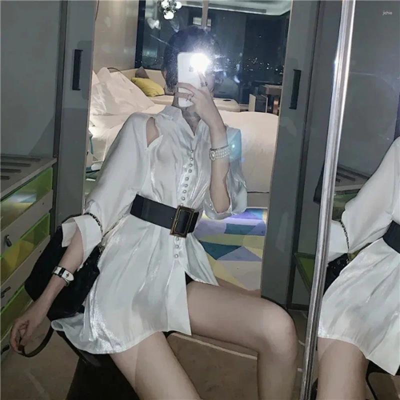 Womens Blouses Korean Elegant Ladies White Tops Sexy Off Shoulder Shirts Hollow Long Sleeves Summer Loose Blouse Women Temperament Blusas