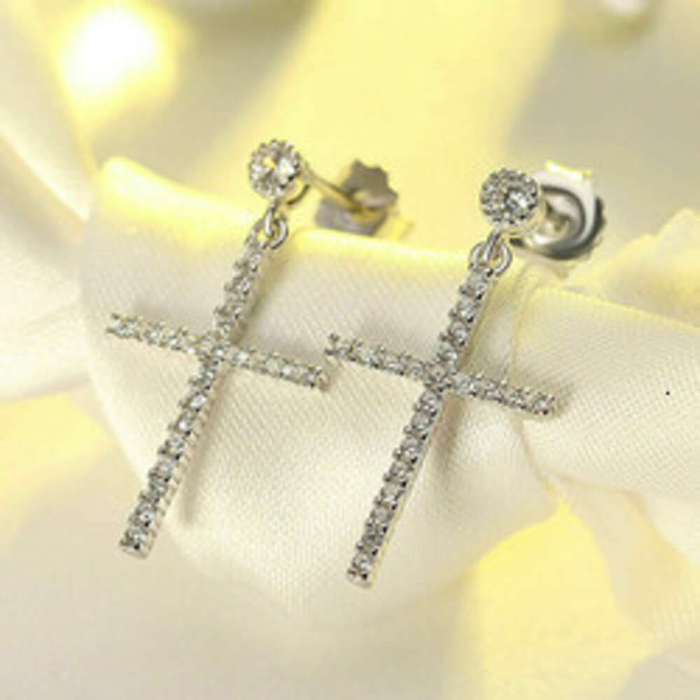 Caoshi Punk Men Cubic Zirconia Dangle Earring Women Charm Cross Brass Earrings Hip Hop Imitate Moissanite Drop Earrings