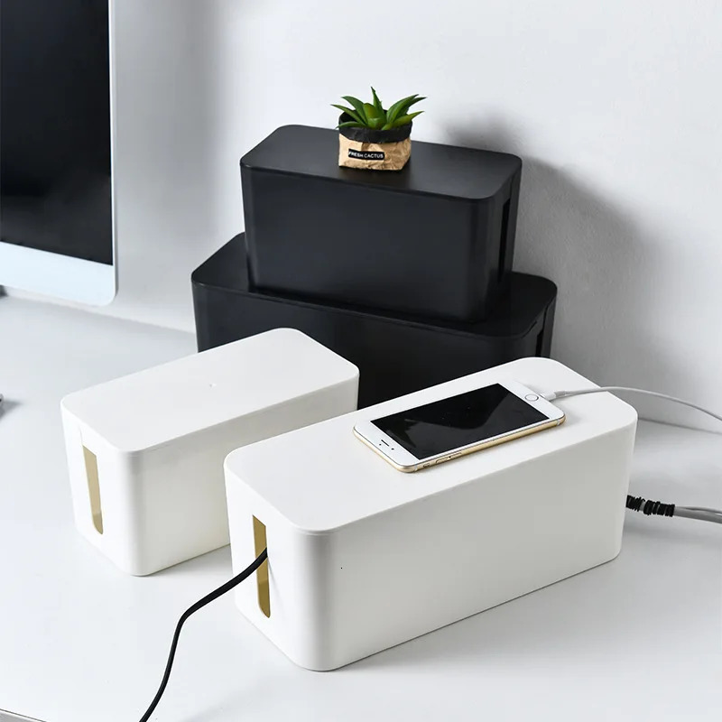 Storage Bottles Jars Cable Box Power Board Wire Management Socket Strip Case Dust Charger Organizer Network Bin 231212