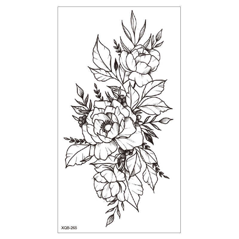 New Small Full Arm Flower Tattoo Sticker Waterproof Durable Female Black and White Sketch Owl