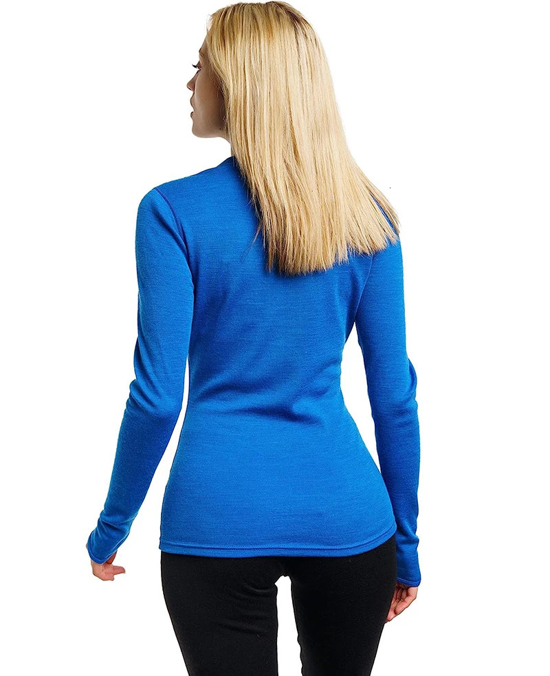 Women's Thermal Underwear Merino Wool Base Layer Women 100% Merino Wool Thermal Underwear 180G Lightweight Long Sleeve Thermal Shirt Wicking Anti