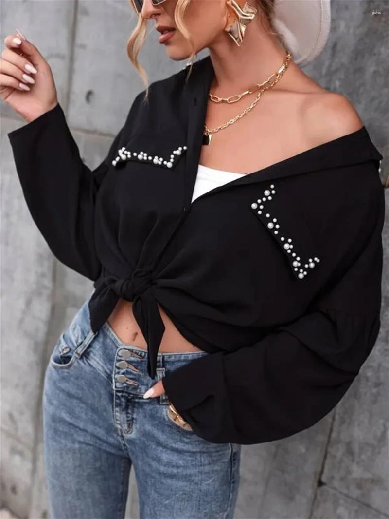 Womens Blouses CHYXSB 2024 Single Breasted Ladies Fashion Street Girl Style Women Short Shirt Long Sleeve Lapel Pure Color Lady