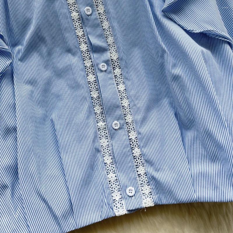 Womens Blouses French Chic Women Blouse Sales Flounced Edge Striped Turn-down Collar Long Puff Sleeve Shirts Autumn Casual Female Tops