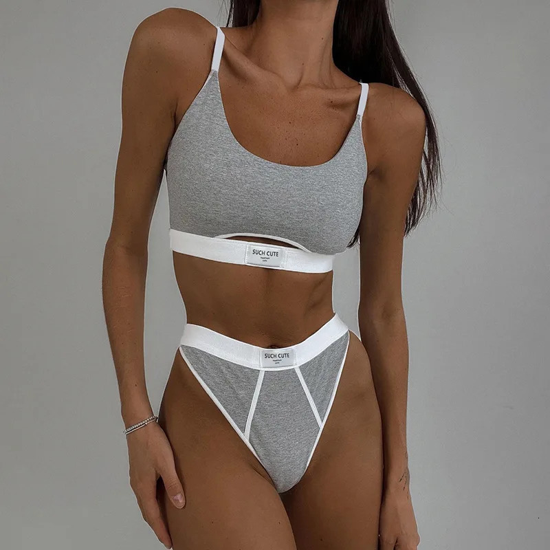 Bras Sets Summer Women's Sports Leisure Letter Print Embroidery Solid Color Stitching Fashion Underwear Set 231211