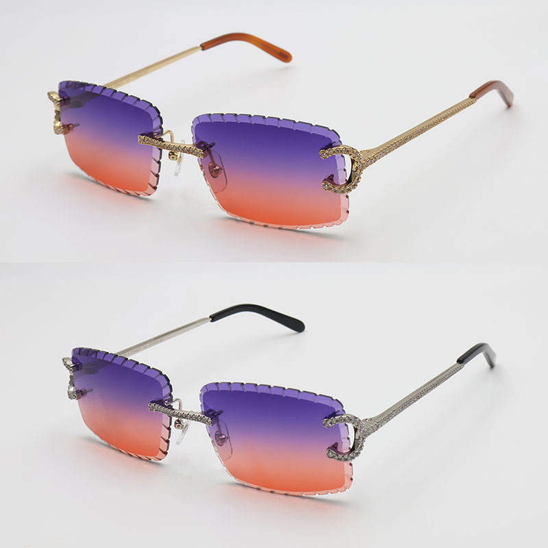 Moissanite Rimless Women Man C Decoration Wire Frame Sunglasses for women men glasses Dia cut Lens Outdoors Colour 57-18-140MM New