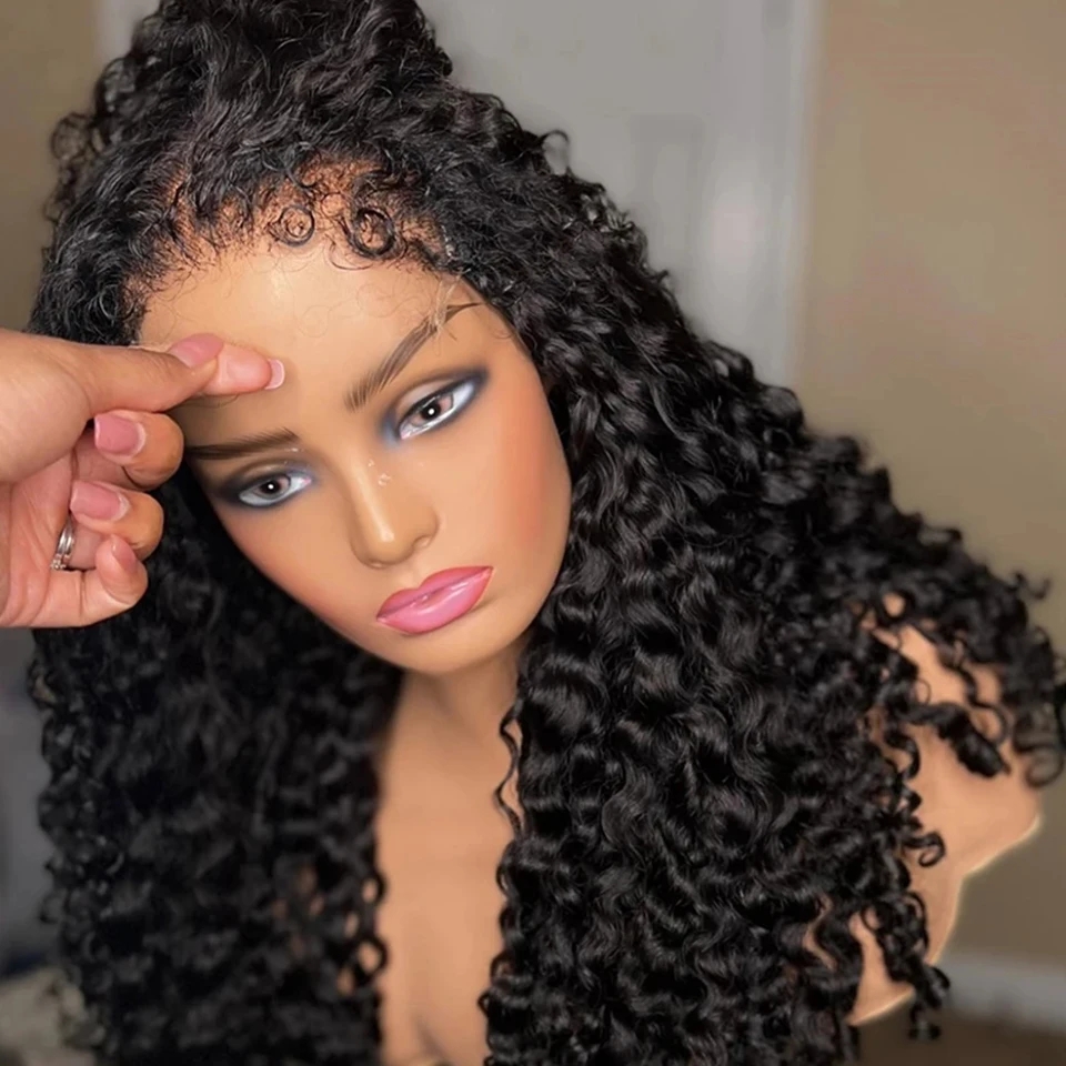 Yaki Kinky Edges Curly Baby Hair human hair Wig 360 full natural HD Lace Frontal Wig Kinky curly 360 Lace Front Wigs pre plucked 150%density for black
