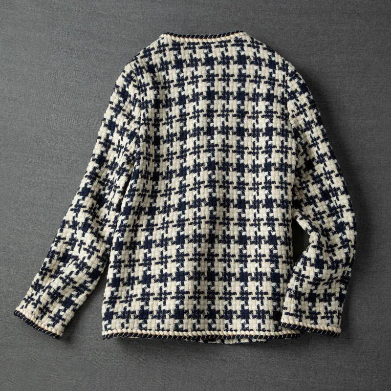 Women's Suits Blazers GACVGA Elegant Weave Plaid Women Blazer With Pocket And Lining Autumn Winter Causal Tweed Coat Office Ladies Suit Jacket 23