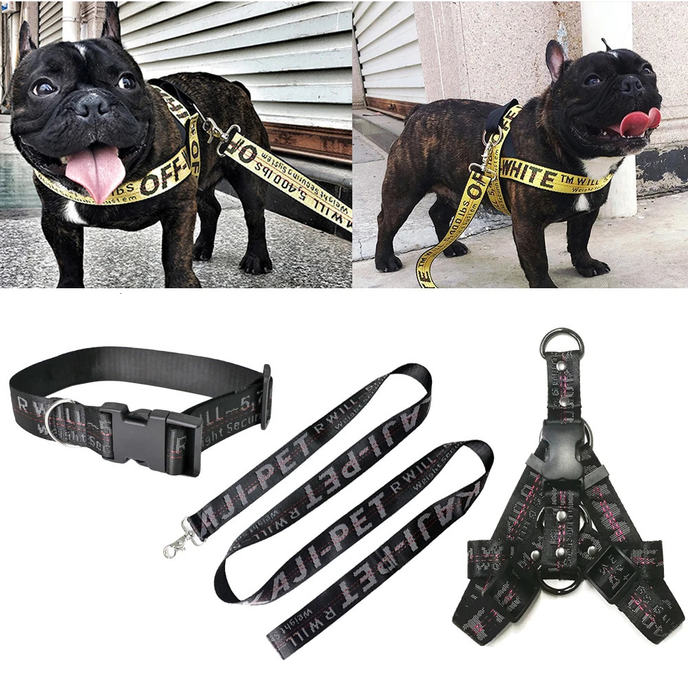 Collars Leashes Dog Collar And Leash Set Fashion Gold Chain Nylon Long Rope Lettered Perro For Pitbull Puppy 231212 Essential Pet Supplies