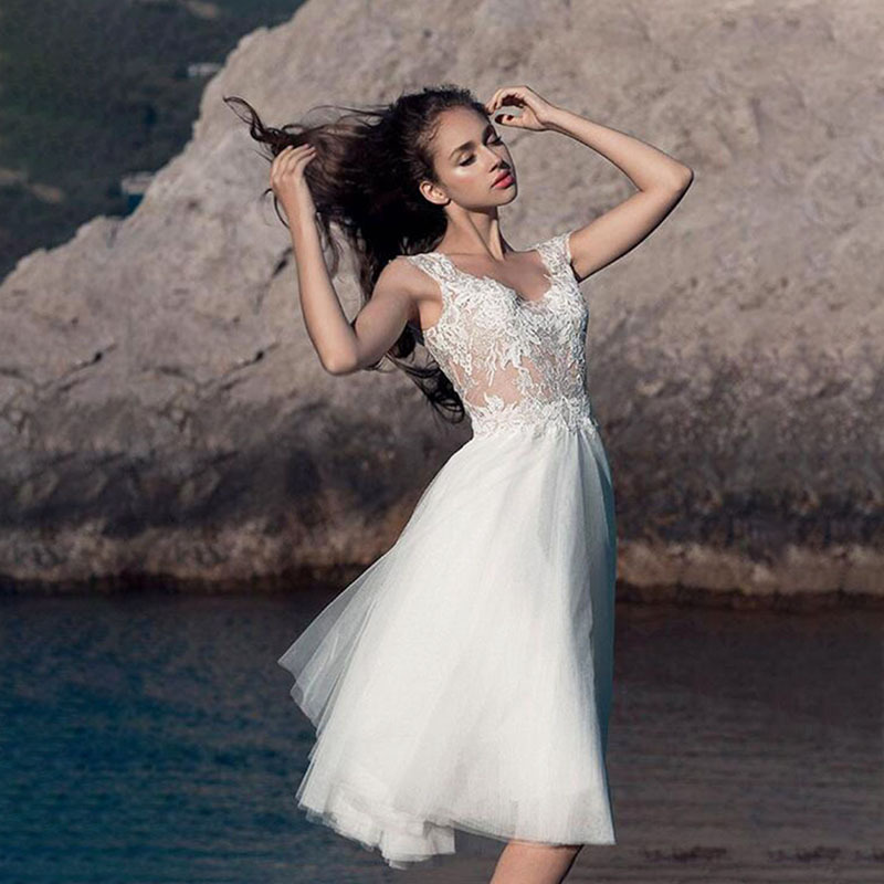 Newest Short Wedding Dress 2024 Scoop Top Lace Appliques Backless Cap Sleeves Bride Party Gowns Summer Beach Plus Size Vestidos De Novias