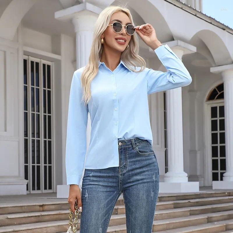 Womens Blouses White Shirt Women Fashion Business Shirts Office Lady Long Sleeve Blouse Slim Clothing Button Up Basic Ladies Tops