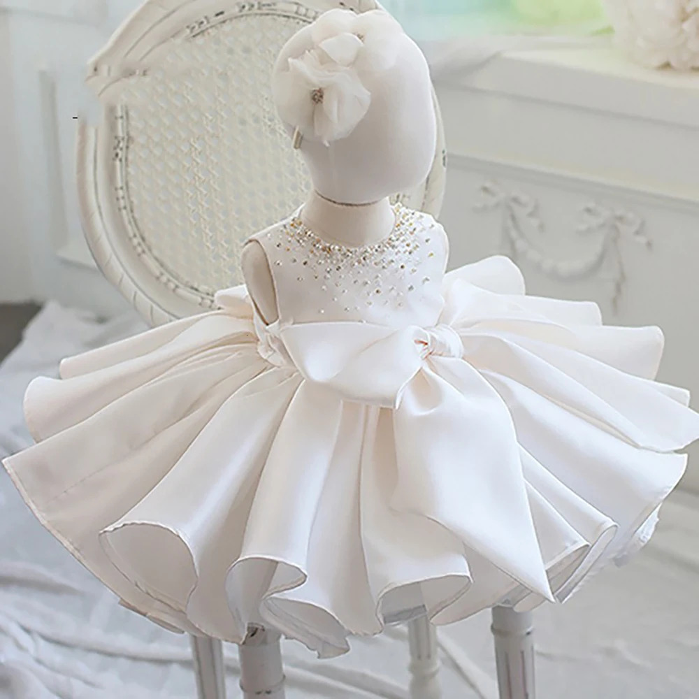 Girl s Dresses Baby s First Year Dress Princess Birthday Puffy Flower Boy Korean Edition Satin Children s Host Evening 231211