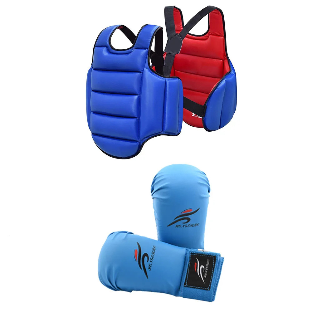 Protective Gear Karate Uniform Sparring Set Leg Guard Martial Arts Boxing Gloves Exercise Equipment Training Taekwondo Chest Body Protect 231211